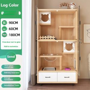 Solid Wood Cat Condo Waterproof Cat House Large Space Cat Cage Integrated Climbing Frame Cat Villa