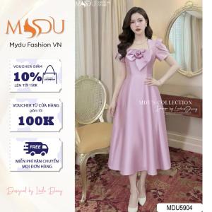 Váy Thiết Kế MDU5904 Lụa Twist Satin Hồng Phấn Dáng Xòe Đính Hoa Nghệ Thuật Sang Trọng