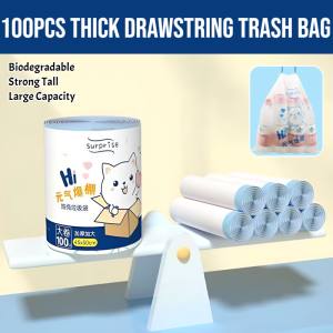 100pcs Thick Drawstring Trash Bag Large Capacity Plastic Bag Leakproof Thick Convenient Biodegradable Strong Tall Home Kitchen Rubbish Bag Trash Bag