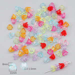 90Pcs Transparent Colorful Bell Orchid Flower Beads Cap Lily Of The Valley Acrylic Loose Spacer Beads for Jewelry Making DIY Bracelet Earrings Accessories