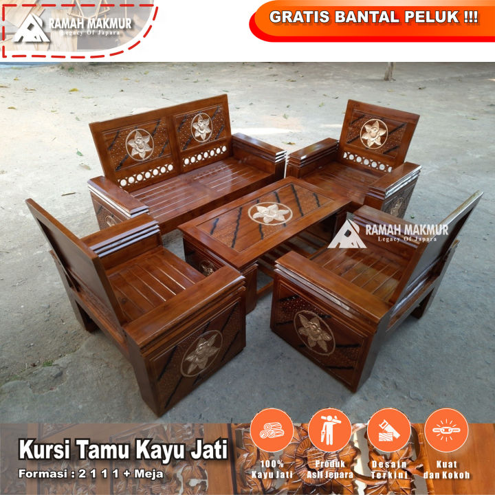 Meja Kursi Tamu Kayu Jati Set Minimalis Bola