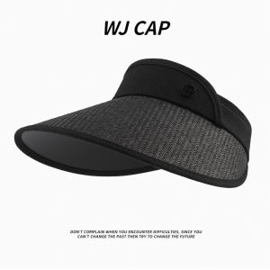 【WJ】Hollow top sunscreen hat black rubber large brim straw woven sunshade hat female UV resistant sun hat beach outing hair hoop straw hat