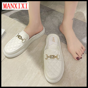 MANXIXI Fashion Women Flat Slippers Beautiful Gold Chain Mules Sandals (Size 36-40)