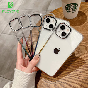 FLOVEME Gradient Frame Transparent Phone Case For iPhone 13 12 11 Pro Max X XR XS Max Luxury Metal Ring Lens Protection Soft Silicon Cover