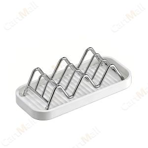 Soap Holder Organizer Stainless Steel W Shaped Soap Rack with Drain Tray For Bathroom & Kitchen 1Pc