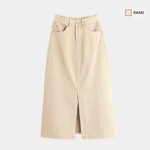 rok putih jeans wanita rok korean style high waist rok a line rok split rok denim
