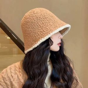 DOOUR Sợi Polyester Mũ len đan Chống gió Ấm áp Mũ len Thời trang Màu đơn sắc Mũ xô đựng len Mùa Thu Đông