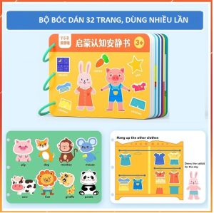 Đồ chơi Montessori sách bóc dán cho bé 32 trang dùng được nhiều lần giáo dục sớm cho trẻ từ 0