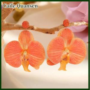 Caile ต่างหูดอกไม้จำลองรูปผีเสื้อและกล้วยไม้เครื่องประดับชายหาดต่างหูอัลลอยรูปหยดน้ำเครื่องประดับสไตล์เกาหลี