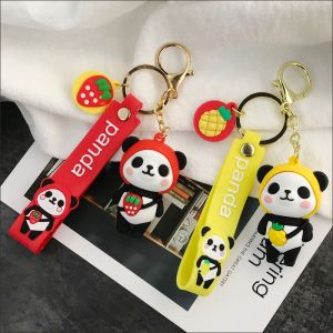 Móc khóa gấu trúc đeo túi trái cây cute