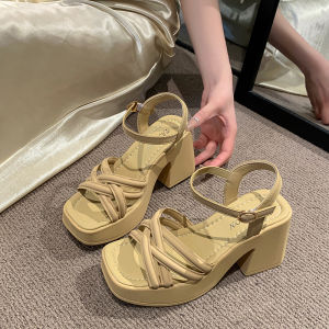 Free Shipping Roman Sandals For Women 2026 Summer New Collection Chunky Heel Versatile Thick-Soled Single-Strap High-Heeled Outdoor Beach Sandals For Women