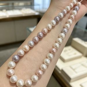 Genuine 18"11-13mm Pink White Pearl Necklace Natural Edison Pearls with Good Luster 925 Sterling Silver