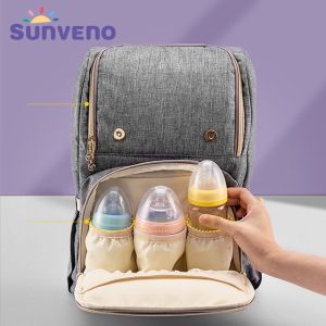 Sunveno Brand Minimalist Style Pink Diaper Bag Backpack Large Capacity Baby Bag Nappy Bag for Baby Care