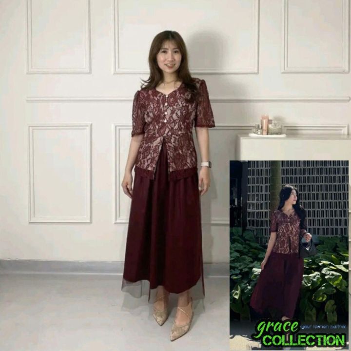 GRAC3COLL FASHION WANITA STB09 - PREMIUM SETELAN ROK NATAL DEWASA ...