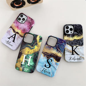 Custom Name Marble 2 in 1 protection Case for iPhone 14 13 15 pro max 17 16 Pro Max 14 15plus soft silicon + hard PC Glossy Case