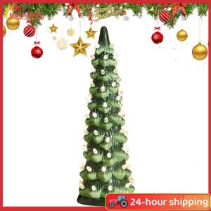 【HOSPORT】Table Top Christmas Tree with LED Lights Retro Hand-Painted Tabletop Christmas Trees for Home Office Desktop Decoration