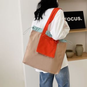 CRNGW Reusable Foldable Shopping Bag Large Capacity Colored Pocket Handbag Portable Environment-Friendly Drawstring Tote Bag Girls