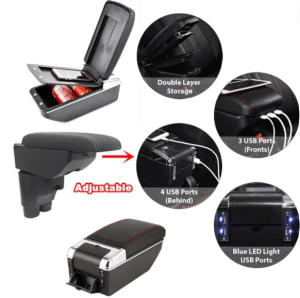 PERODUA AXIA 2023 Armrest Double Layer Adjustable With 7 USB Charging Port Car Storage