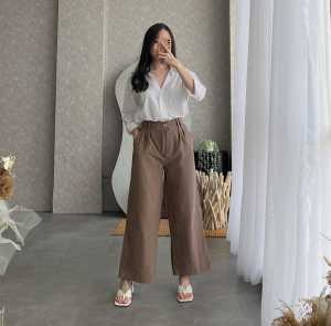 Aissyah_Officiial Kulot Celana Linen Hightwaist Premium Model Korea Kancing Depan Resleting