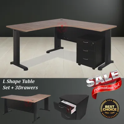 L-Shape Office Table with 3 Drawers / Home Office Desk / Office Table / Writing Table / Study Table / Meja L Shape / Meja Pejabat / Meja Office