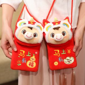 MMLUCK Lucky Horse Zodiac Horse Plush Crossbody bag Red Packet Chinese Style Horse Year Money Bag Creative Red Lucky Horse Pendant Childrens Gift
