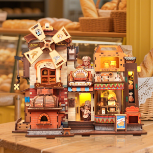 CUTEBEE EAHB501 Bread Factory DIY Dollhouse Kit w/ Music Box & LED Light - 3D Wooden Miniature Bakery Puzzle Gift for Adults