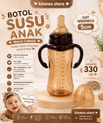 Botol coklat jumbo 330ml dengan selang anti sedak (bukan sedotan) dot mengunakan wideneck 5cm