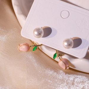 Pink Tulip Flower earrings korean style pearl earrings Hypoallergenic 925 Silver Needle Temperament Earring for Women Stud Earrings gift ideas for women girlfriend Jewelry party earrings for evening gown earings for women earrings fashion ear accessories
