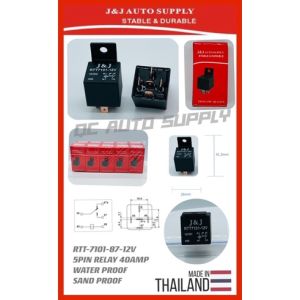 RTT-7101-87-12V ORIGINAL J&J 5PIN RELAY 40AMP (FAN AIRCORD RELAY) FOR USE ON: UNIVERSAL VEHICLE