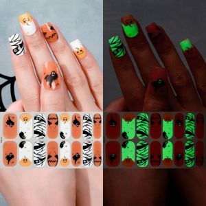 JON09 Eyeball Halloween Luminous Nail Sticker Bloodstain Pumpkin Nail Polish Gel Film Gel Based Star Moon 16 Fingers Set Nail Polish Sticker Nail Art