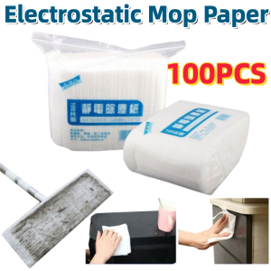 100Pcs Disposable Electrostatic Dust Removal Mop Paper Home Kitchen Floor Cleaning Wipes Cleaning Replace The Wiping Cloth with A Mop Electrostatic Paper