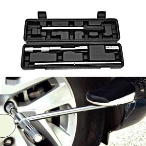 Universal Extended Lug Wrench 4 Way Tire Iron Nut Wrench Set with Storage Boxand Standard Socket 17/19/21/23mm