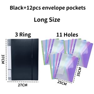 3 Ring Long Binder With 12pcs Envelope Pockets Loose Leaf File Folder Pouch Set For School office