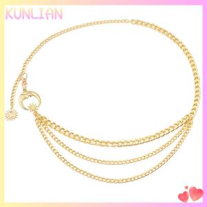 [KUNLIAN] 1Pc Women Waist Chain Belt for Dress Skirt Belts with Moon Star Waistbands Ladies Clothing Chain Accessories