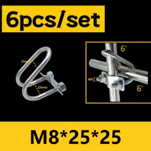 6PCS/SET 25×25mm 50*50mm Klem Pipa Plat Besi Seng/ Klem pipa silang berbentuk U ganda/Klem Penjepit Pengait Pipa Conduit Listrik Air Screw Pipe Clamp