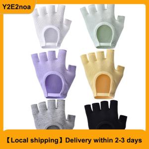 【Local shipping】 Women Anti-slip Yoga Gloves Cotton Fitness Half Finger Gloves Breathable Outdoor Cycling Bicycle Pilates  Fishing Gloves