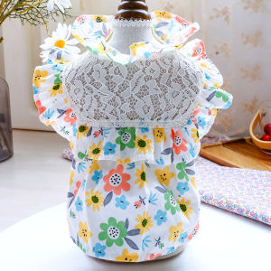 DY Loving Summer Breathable Cool Dog Dress Korean Fashion Fresh Style Floral Lace Ruffle Skirt for Shihtzu Pomeranian Teddy

