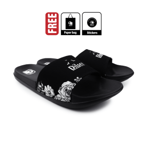 Dilset - floral Black | Sandal Slop | Sandal Slide | Sandal Slide Pria Wanita | Sandal Original