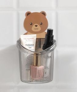 iPii Bear toothbrush rack holder hanger/penyangkut pemegang rak berus gigi Cute Bear Design Wall Mounted Holder Toothbrush Organiser Face Cleaner Storage Rack Suction Cup for Bathroom Toilet makeup rack