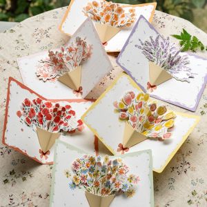 PAZNUL Creative 3D Greeting Card 3D Pop-up Style Handmade Flower Blessing Card Romantic Creative Flower Card Valentines Day