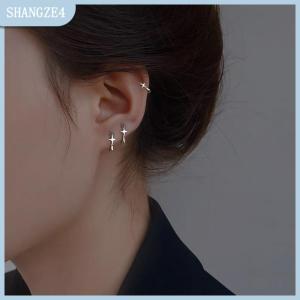 【SHANGZE4】 Four-pointed Star Cross Small Hoop Earrings For Men Women Hip Hop Retro Black -color Street Gothic Ear Jewelry