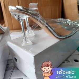 34-43 [รุ่นอัพเกรด] ส้นสูง 3 นิ้ว  3.5 นิ้ว รองเท้าส้นแก้ว แต่งอะไหล่คริสตอล 505