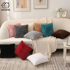 Socone Striped Fluffy Plush Throw Pillow Cover 43×43cm(17×17 Inch) Hidden Zipper Soft Anti-Pilling Decor Cushion Cover Durable Fashion Home Sofa Bedroom Decorative Pillow Slip Cover