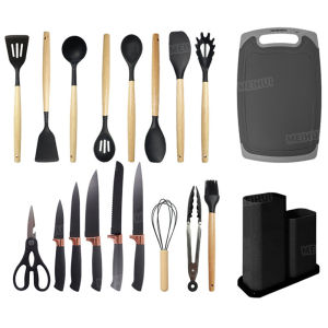 Silicone Kitchen Utensils Set 19PCS Non-stick Silicone Cooking Utensils Spatula Set Knife Set Heat Resistant 446° Black