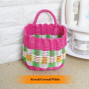 OURTOUR Hand-held Handmade Wicker Shopping Basket Multicolors Rattan Woven Home Vegetable Fruit Packing High Quality PE Garden Imitating Flower Basket