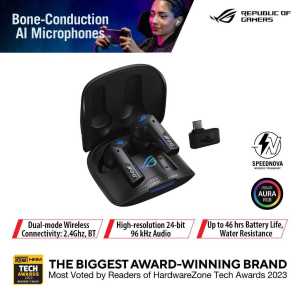 Asus ROG Cetra True Wireless SpeedNova Bluetooth 5.3 and 2.4 GHz wireless gaming headphones Adaptive ANC46Hour Battery
