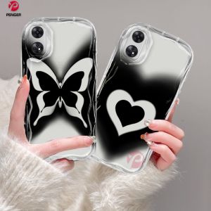 (Lokal Ready) PENGER Casing hp OPPO A17 A17k A16 A16s A54s A16k A16e A12 A5s A7 A11K A1K A57 A77S A53 2020 A3s A12e A33 A31 A52 A92 A54 Reno 8T 4G Reno 5F Pasangan Gradien Hitam Cinta Hati Kupu-Kupu Retro Soft Case