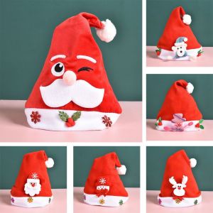 ZHUJI พิมพ์ ข้น หมวกคริสต์มาส เครื่องประดับ หมวกคริสต์มาส สำหรับบ้าน อุปกรณ์ปาร์ตี้ เครื่องประดับคริสต์มาส หมวกซานตาคลอส หมวกคริสต์มาส ของประดับตกแต่งคริสต์มาส
