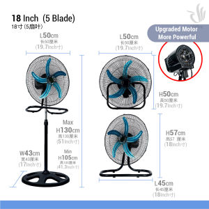 COOL POWER 18“ 3 In 1 Heavy Duty Industrial Fan Electric Floor Fan Wall Fan Stand Fan Kipas Kilang Dinding 18寸3合1工业电风扇