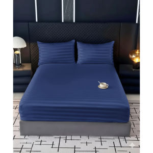 Royal Blue Plain Stripes Canadian Bedsheets with Pillowcase